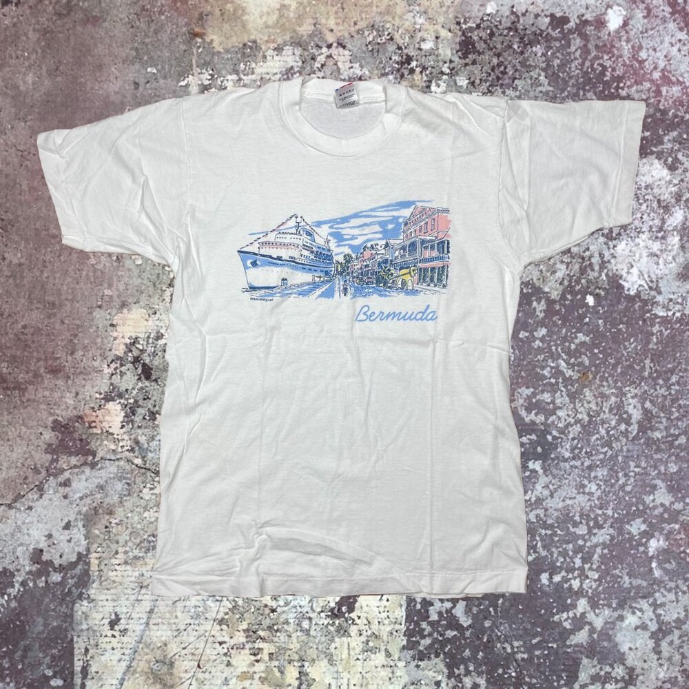 90s Bermuda Beach Vacation Island Caribbean Vintage White T-Shirt FOTL Large